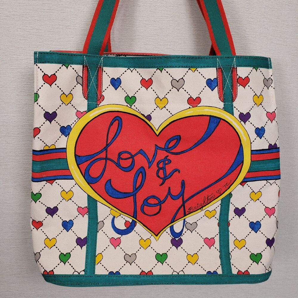 Brighton Tote Bag Colorful Heart Bow Graphic Print Large Canvas Shoulder Purse - Picture 9 of 16